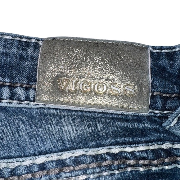 VIGOSS Women’s Denim Jeans Bootcut SZ 7/8 Lowrise Rhinestones Rivets Faded - Picture 6 of 9